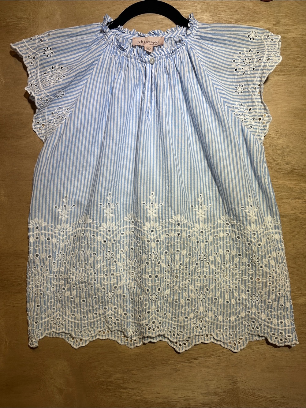 Women’s Philosophy Light Blue Striped Eyelet Cap Sleeve Top Size S/P